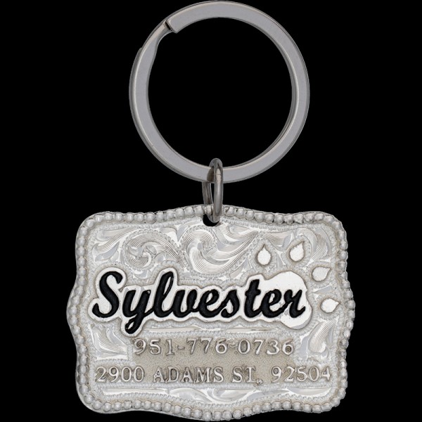 SYLVESTER, German silver Base 2" x 1.5" with German Silver and Black Letters.